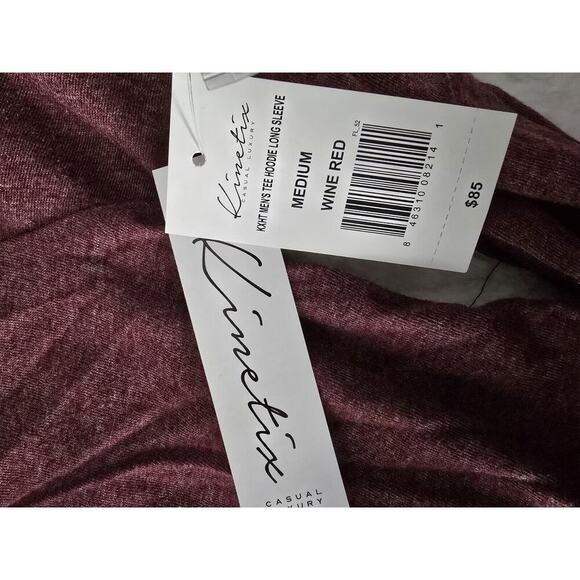 Kinetix Men's Soft Long Sleeve Hoodie Lightweight Stretch Tee Wine Red Medium - Picture 4 of 8